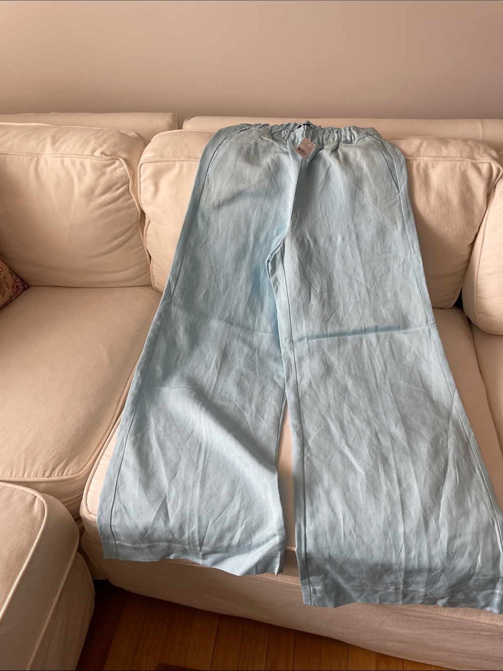 Ann Taylor Pale Blue linen Elastic Waist Pants